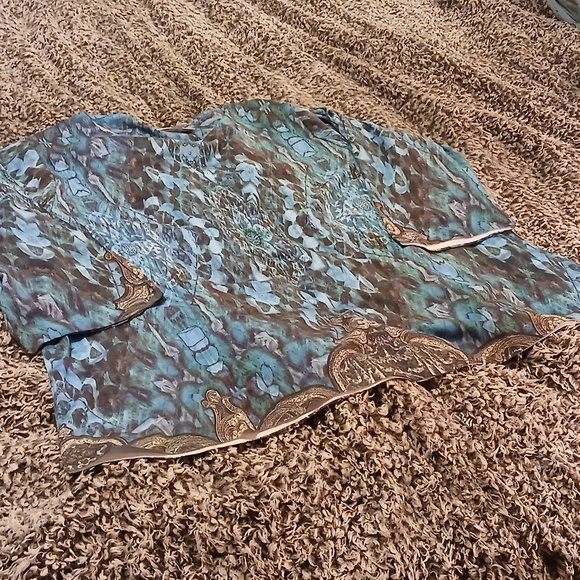 Breckenridge Woman Plus size 2X 3/4 Sleeve Green Boho Print Blouse Top Shirt - Picture 12 of 15